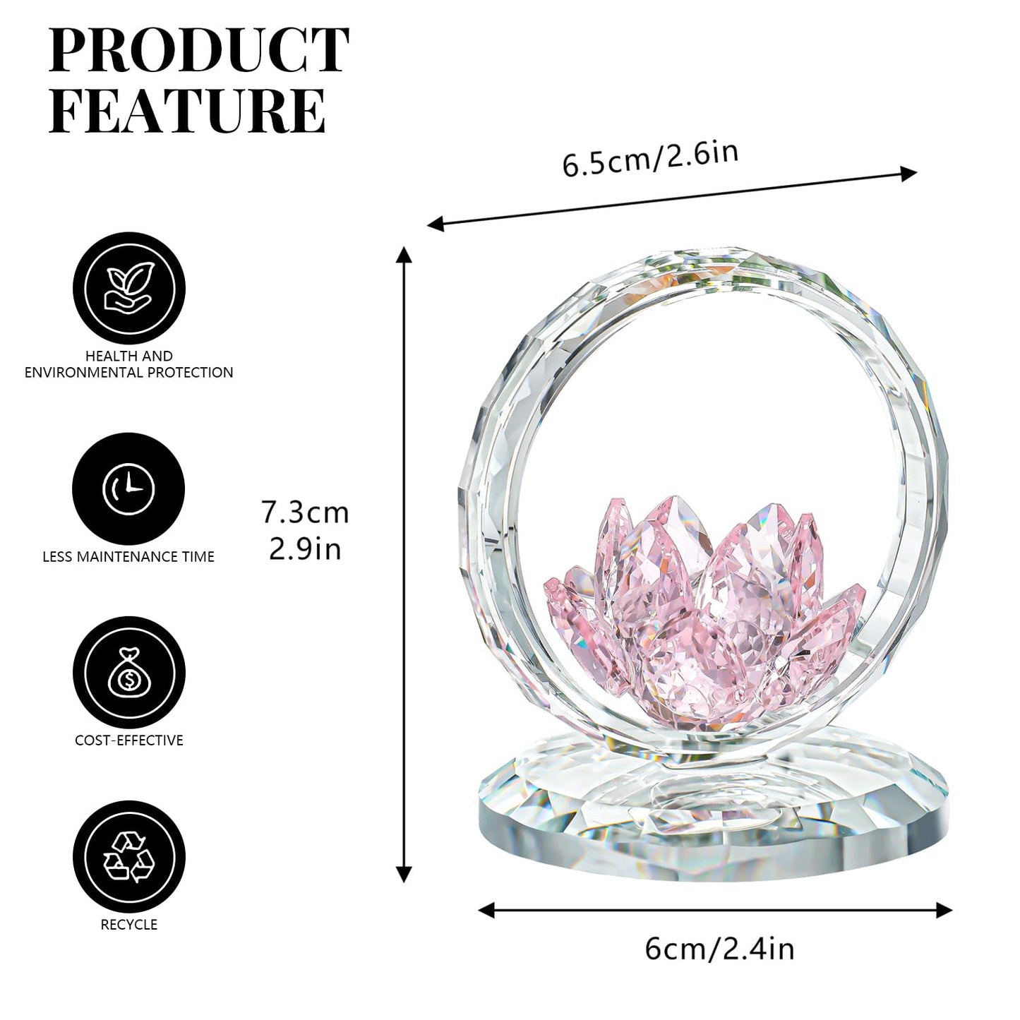 H&D HYALINE & DORA Pink Crystal Lotus Flower Basket Figurine Crystal Lotus Figurine Collectible Glass Flower Basket Ornament for Home Tabletop Centerpiece Decor