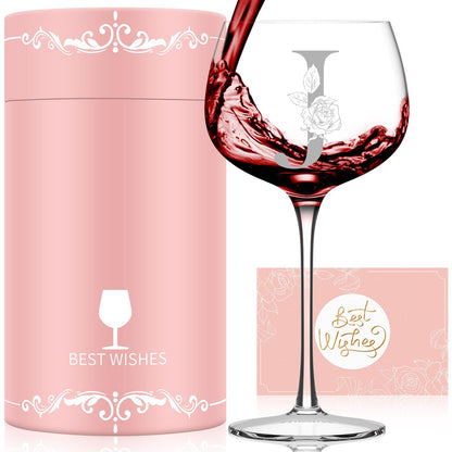 Valentines Day Gifts for Her, Initial A-Z Wine Glass Customized Gift For Women, Personalized Galentines Mothers Day Christmas Birthday Gifts for Women Her Mom Best Friend Sister Wife Sister (J)