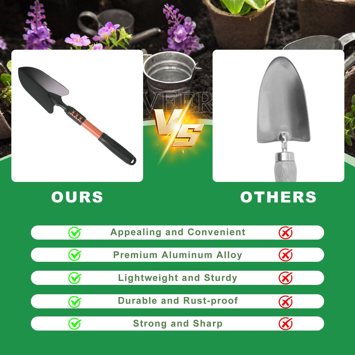 Zenrok Garden Tool Set, 4 Pack Gardening Tools, Stainless Steel Heavy Duty Hand Cultivator, Hoes, Shovel, for Planting Weeding Digging, Gardening Gifts for Women,Orange