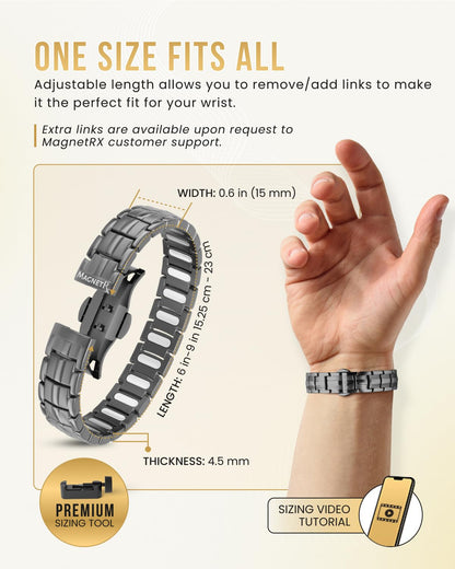MagnetRX® Magnetic Bracelets for Men - EllipseMAX 5X Strength 5,000 Gauss Magnets - Designed in USA & Patent Approved - Premium Titanium Mens Magnetic Bracelet & Adjustable Length (Gunmetal)
