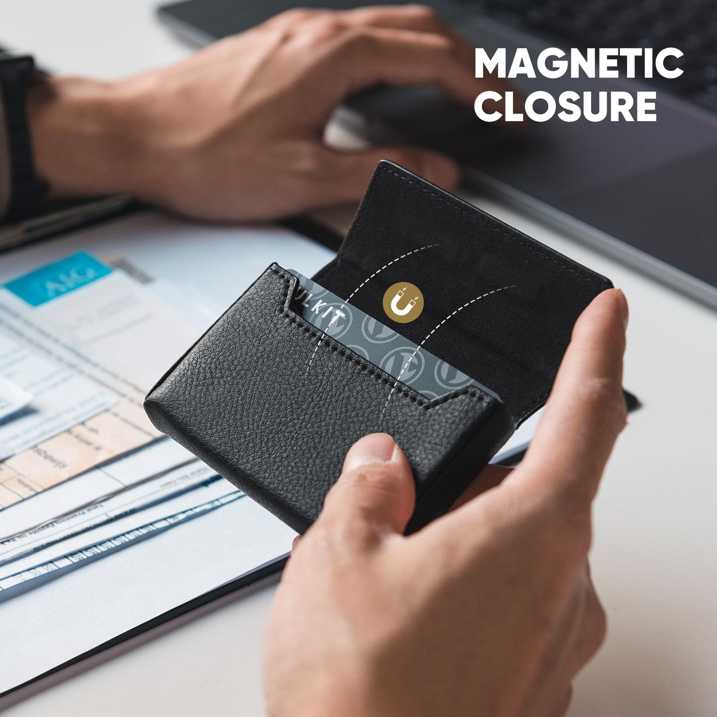 VULKIT Business Card Holders Large Capacity for 30-40 Business Cards with RFID Blocking Magnetic Closure