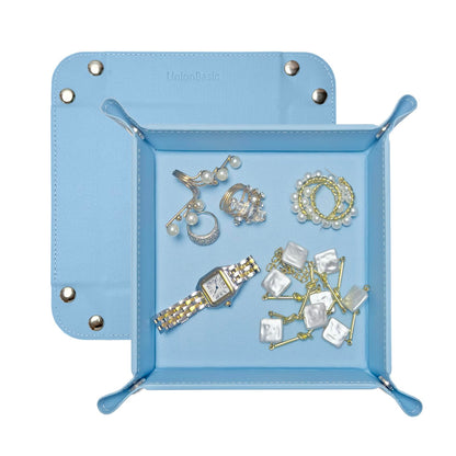 UnionBasic Small Valet Tray, Jewelry Tray for Rings Watches Earrings, Entryway Catchall Caddy for Coins Keys Change, Nightstand Bedside Valet Holder, Trays for Electronic Gadgets, Blue