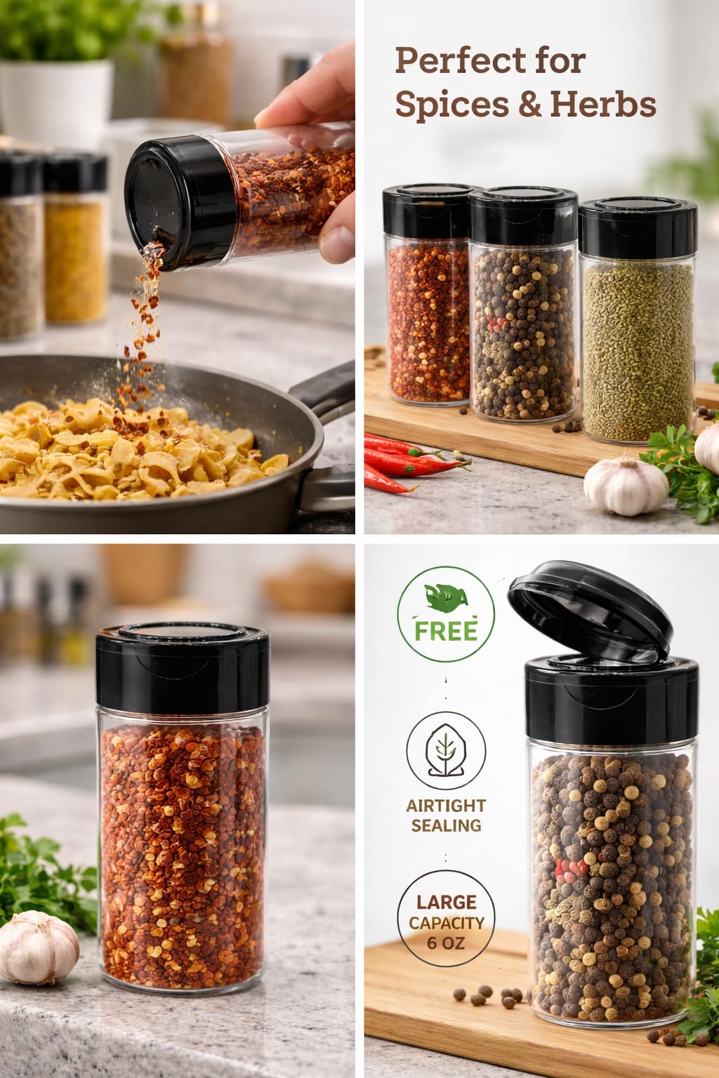 Clear Plastic Spice Shaker Bottle 100ml (6 Pack) – Empty Seasoning Container with Dual Flip Lid, BPA-Free Refillable Spice Jar for Salt, Pepper, Herbs & BBQ Rubs