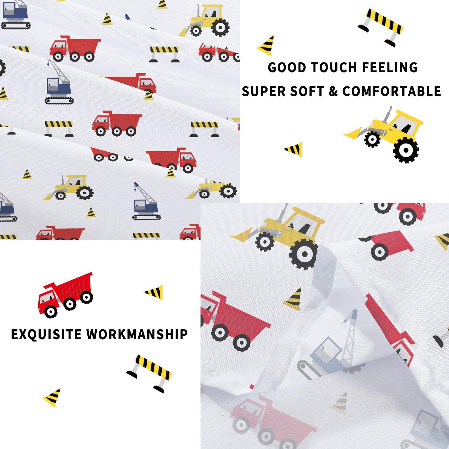 Softan Bed Linen Set for Kids, Twin Size, 3Pcs, Microfiber, Trucks Design, Deep Pocket
