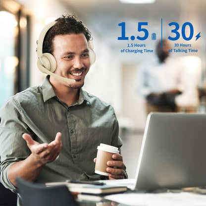 Wireless Headset with Mic for Work, Bluetooth 5.3 Headset with AI Noise Cancelling Microphone & Call Reminder, Wireless Headphone with Voice Assistant for PC/Computer/Remote Work/Call Center/Zoom