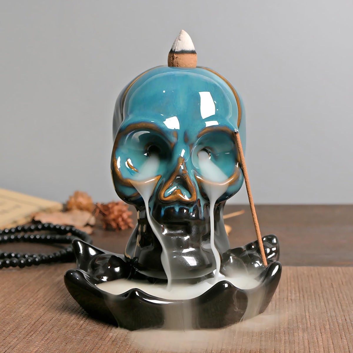 NVKIC Backflow Ceramic Incense Burner for Incense Cones Creative Skull Shape Incense Stick Holder,Mediation Gift,Home Decor Blue Skull