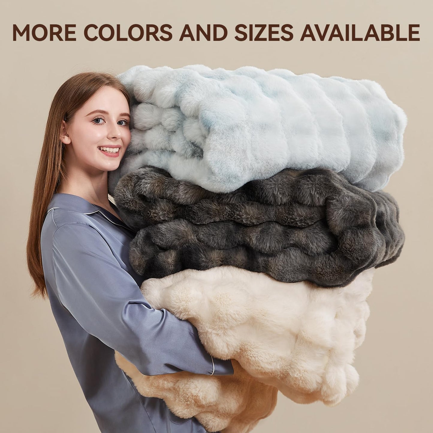 Anysay Faux Fur Throw Blanket, 1000GSM Fluffy Soft Bubble Blanket for Couch Bed, Cozy Plush Warm and Thick Blanket, Fuzzy Rabbit Throw for Living Room Bedroom 50''*60'' Tie-dye Grey
