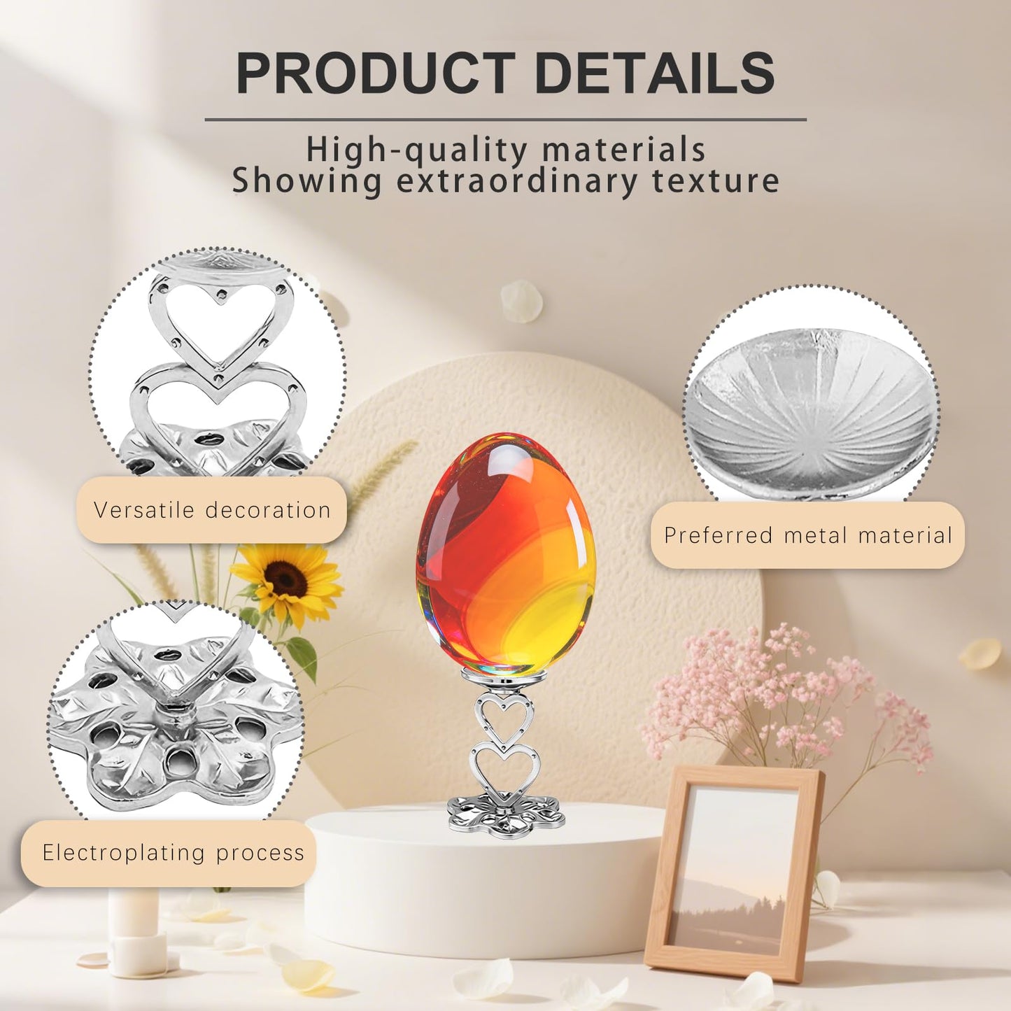 GeryVtee 4PCS Metal Crystal Ball Stand Sphere Display Stand Crystal Holder Balls Ornament Rack Holder Metal Base Heart Flower Shape (Silver)