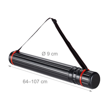 Relaxdays Telescopic Poster Tube, Up To Size A0, Adjustable Shoulder Strap, Screw Cap, 64-107 cm, Plastic, Black