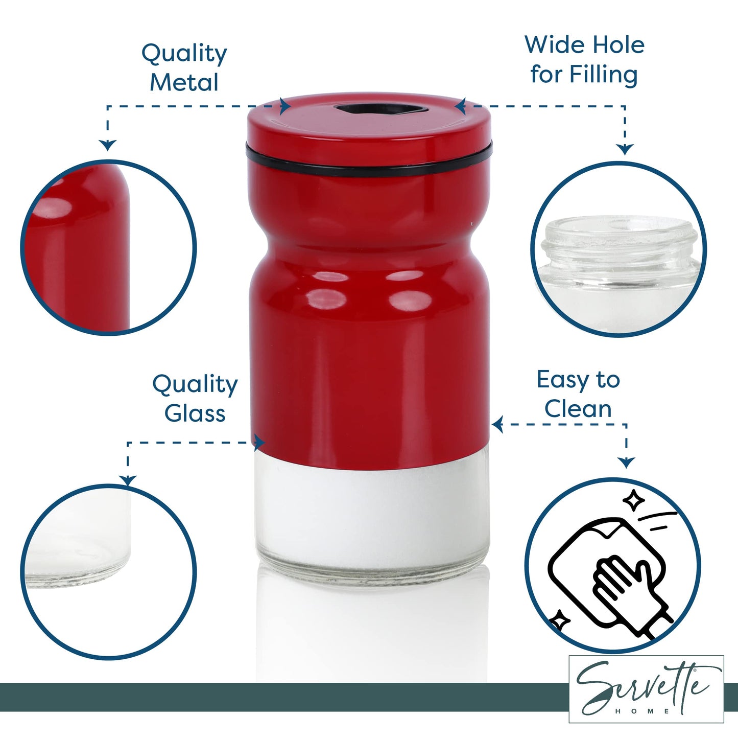 Glass & Metal Salt and Pepper Shaker - Set of 2 Red