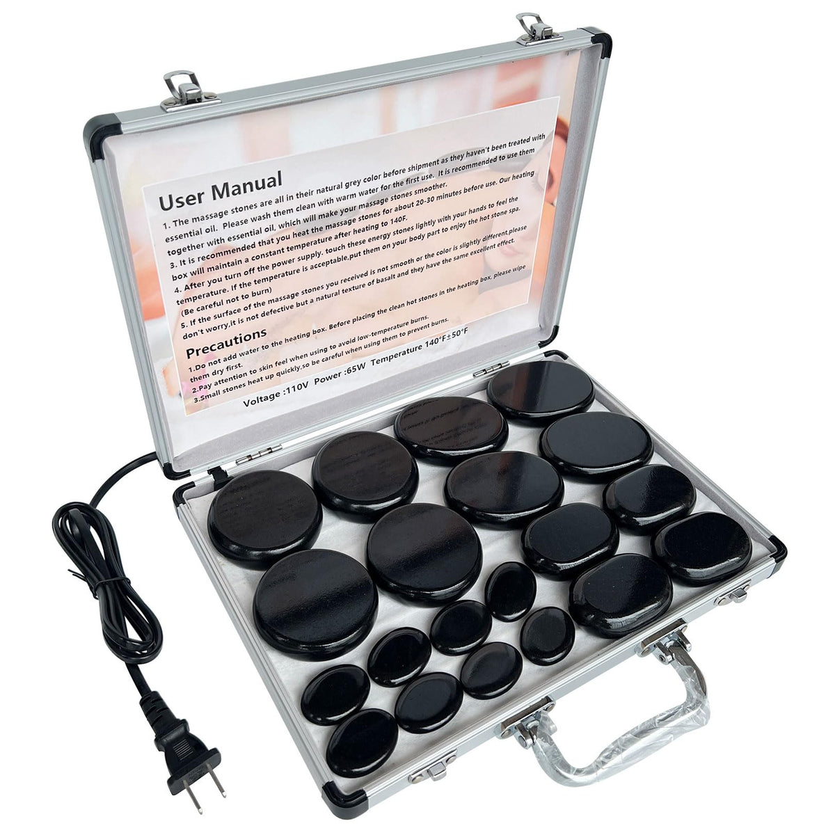 MINGJISHIYE Hot Stone Massage Set, 20 Pieces of Basalt Massage Stones, Suitable for Relaxation in Home spa Heat Therapy