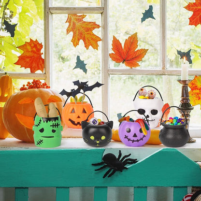 MCPINKY Small Halloween Candy Buckets, 12PCS Mini Portable Pumpkin Bucket Candy Bowl Holders for Kids Trick Or Treat Party Favor