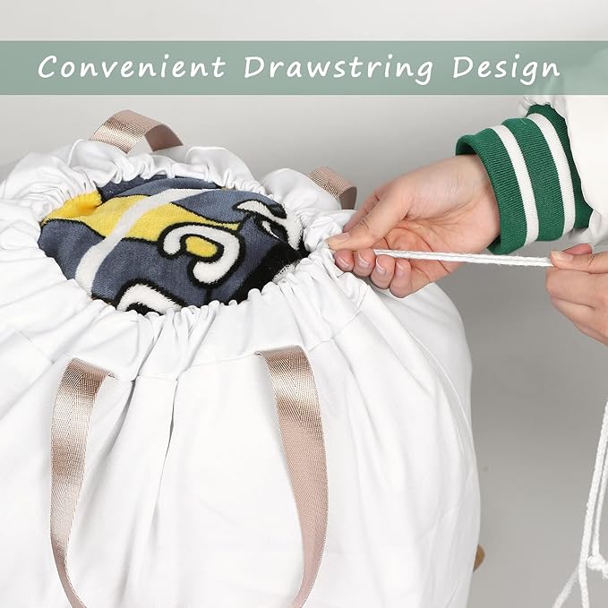 Cotton Canvas Laundry Bag with Handles & Drawstring Straps, Heavy Duty Extra