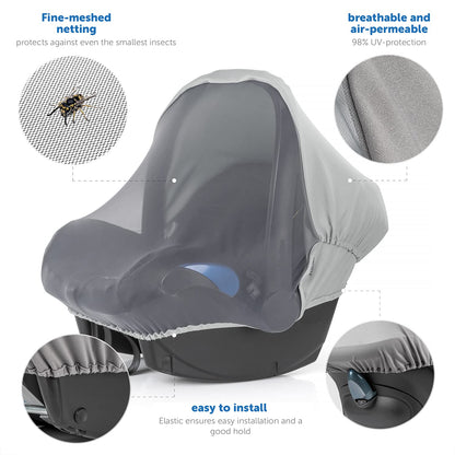 Zamboo - 3 in 1 Universal Car Sun Shade for Baby with UV Protection 50, Baby Mosquito Net and Blackout Cover in one Car Seat Accessory (Grey)