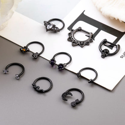 LOREMOW 9 PCS 16G Stainless Steel Horseshoe Septum Rings for Women Cartilage Helix Tragus Earrings Daith Earrings Hoop Snake Bat Gothic Piercing Jewelry B