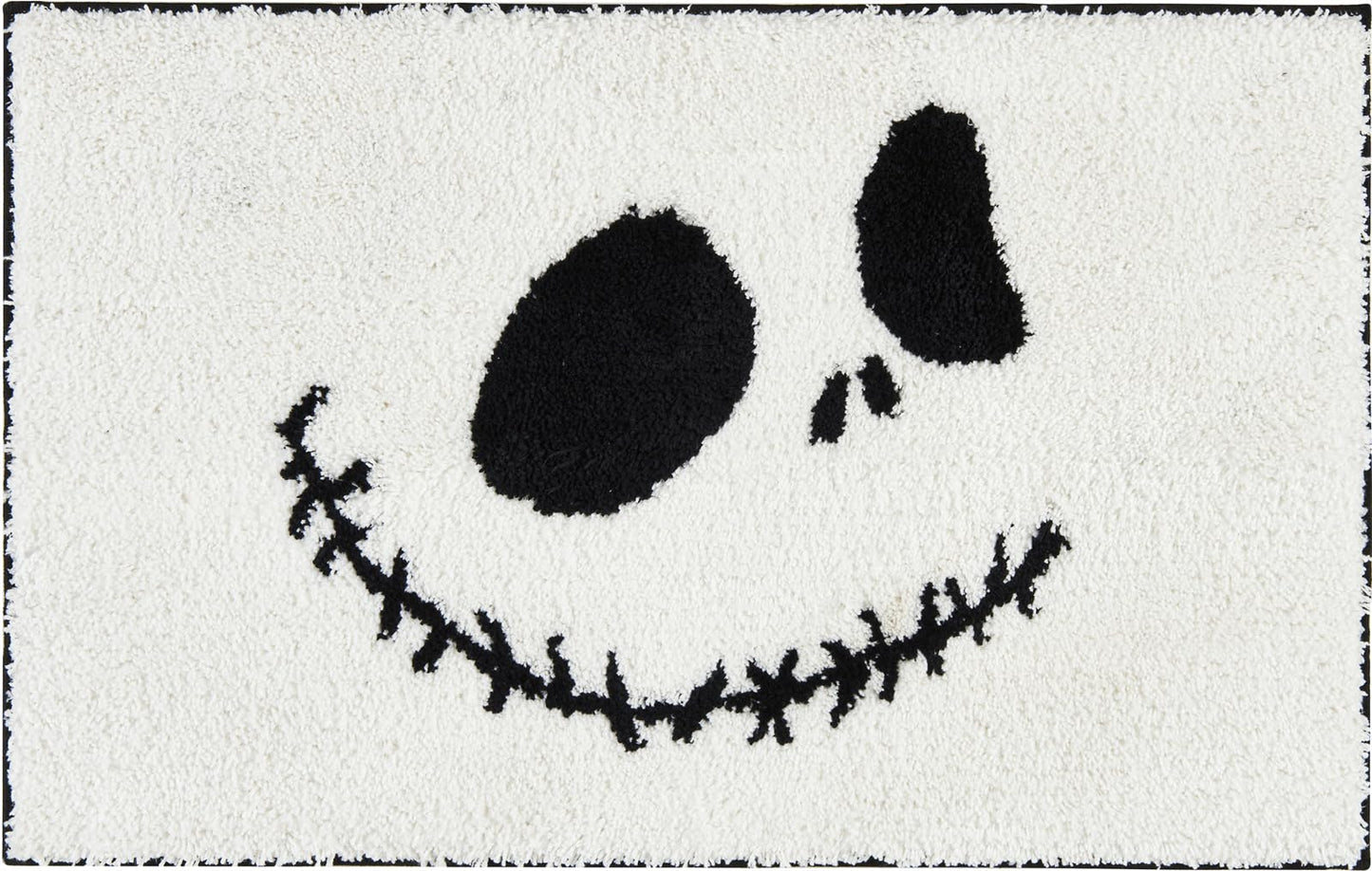 Ouyattle Jack Skellington Halloween Round Bath Mat 16''W x 24''L, Non-Slip Washable Soft Absorbent Shaggy Bath Rug Spooky Creepy Cute Halloween Shower Floor Bathroom Mat