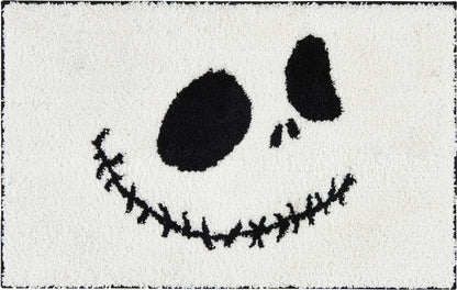 Ouyattle Jack Skellington Halloween Round Bath Mat 16''W x 24''L, Non-Slip Washable Soft Absorbent Shaggy Bath Rug Spooky Creepy Cute Halloween Shower Floor Bathroom Mat