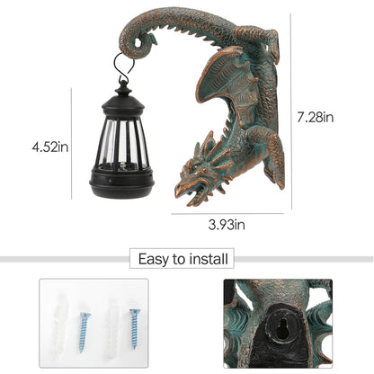 REYISO Solar Dragon Tree Hugger Statue Wall Decor - Gothic Garden Statue with Solar Lantern, Outdoor&Yard Decor, Fantasy Dragon Figurine for Trees, Walls, or Fences - Unique for Men & Women