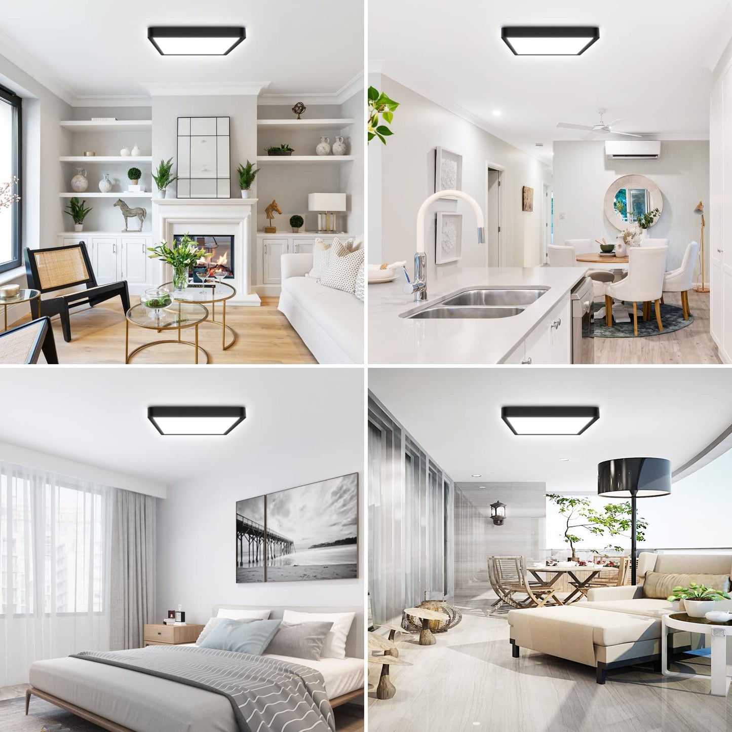 Defurhome LED Ceiling Light,24W 2200LM,150W Equivalent,5000K Daylight White,Waterproof IP54,Flush Square Modern Ceiling Light for Bathroom,Bedroom,Kitchen,Porch,Living Room,30cm(Black)