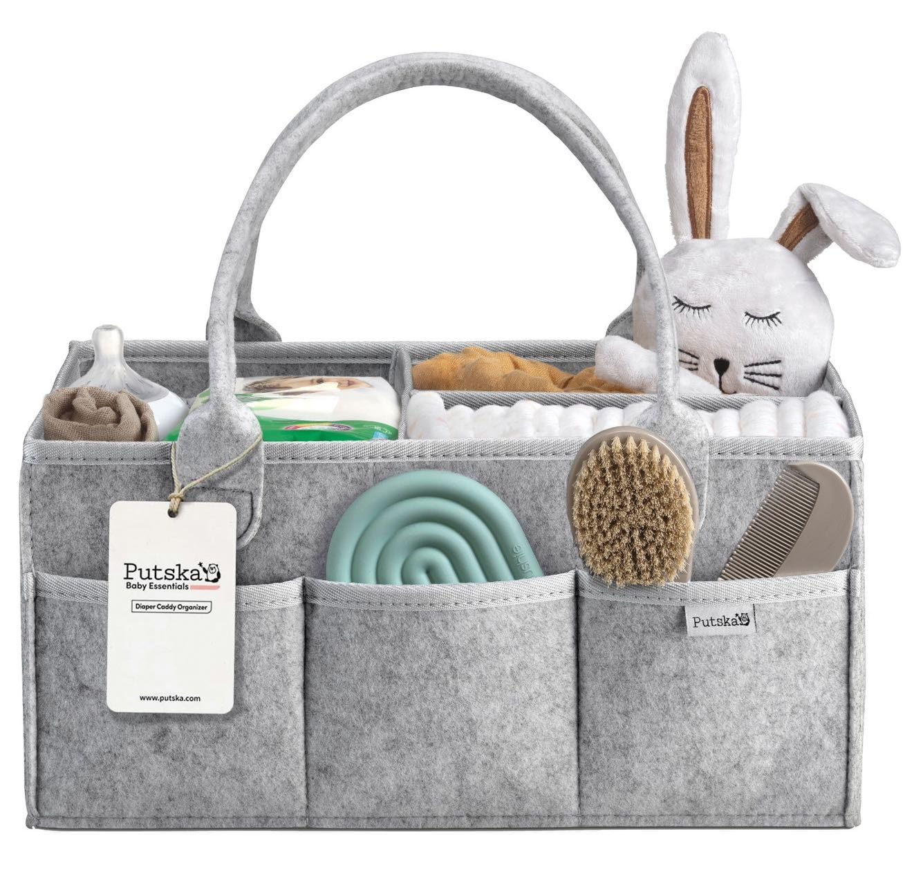 PUTSKA Nursery Storage Basket - Baby Nappy Caddy Organizer for Nappy Station, Newborn Essentials, Baby Shower Gifts and Registry Must-Haves for Boy or Girl