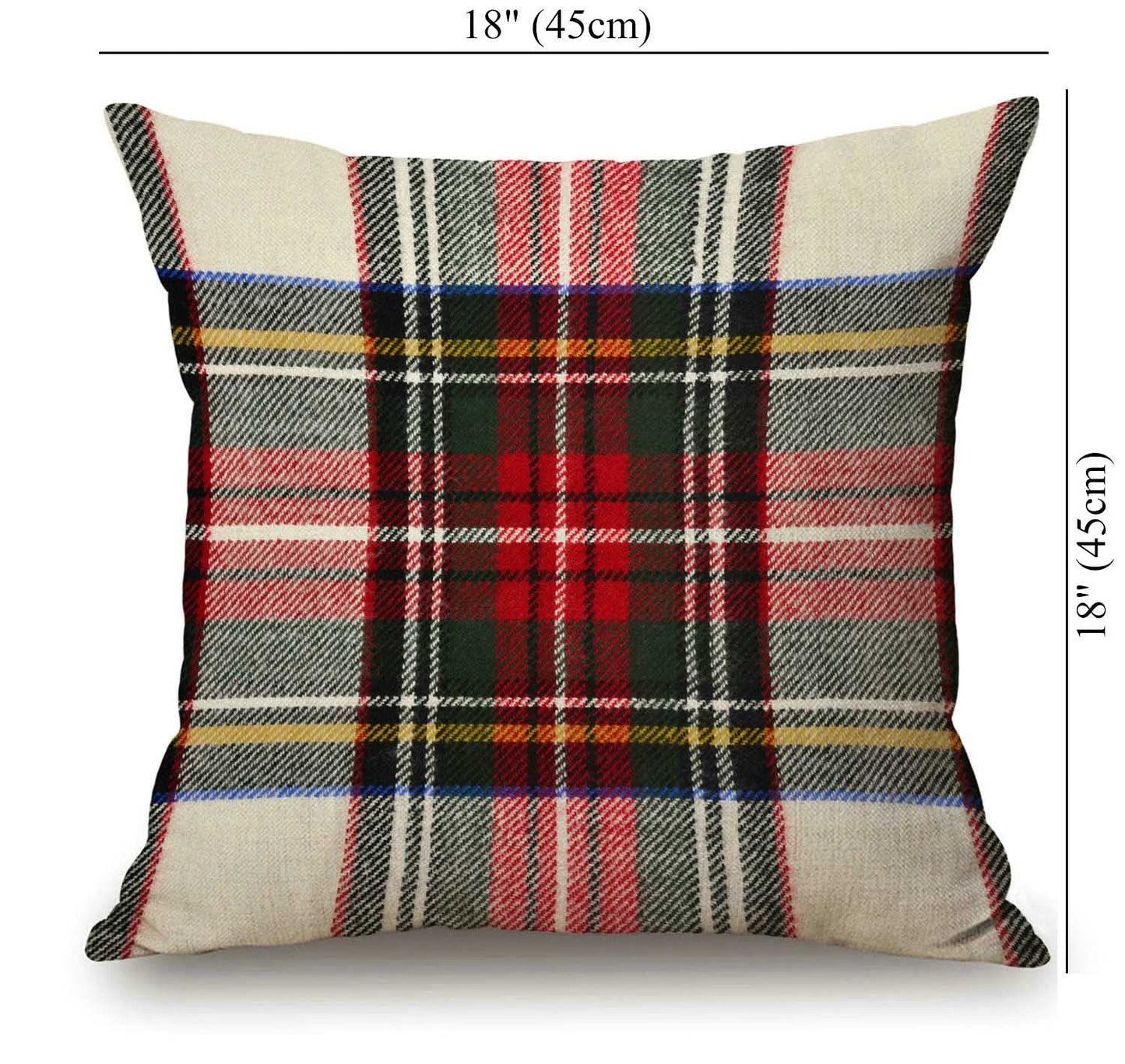 Plaid Pillow Cover 18x18 Inch, Scottish Tartan Red and White Wool Plaid Pattern Symmetric Square Print Double Sided Decorative Pillow Case Throw Pillows Cover