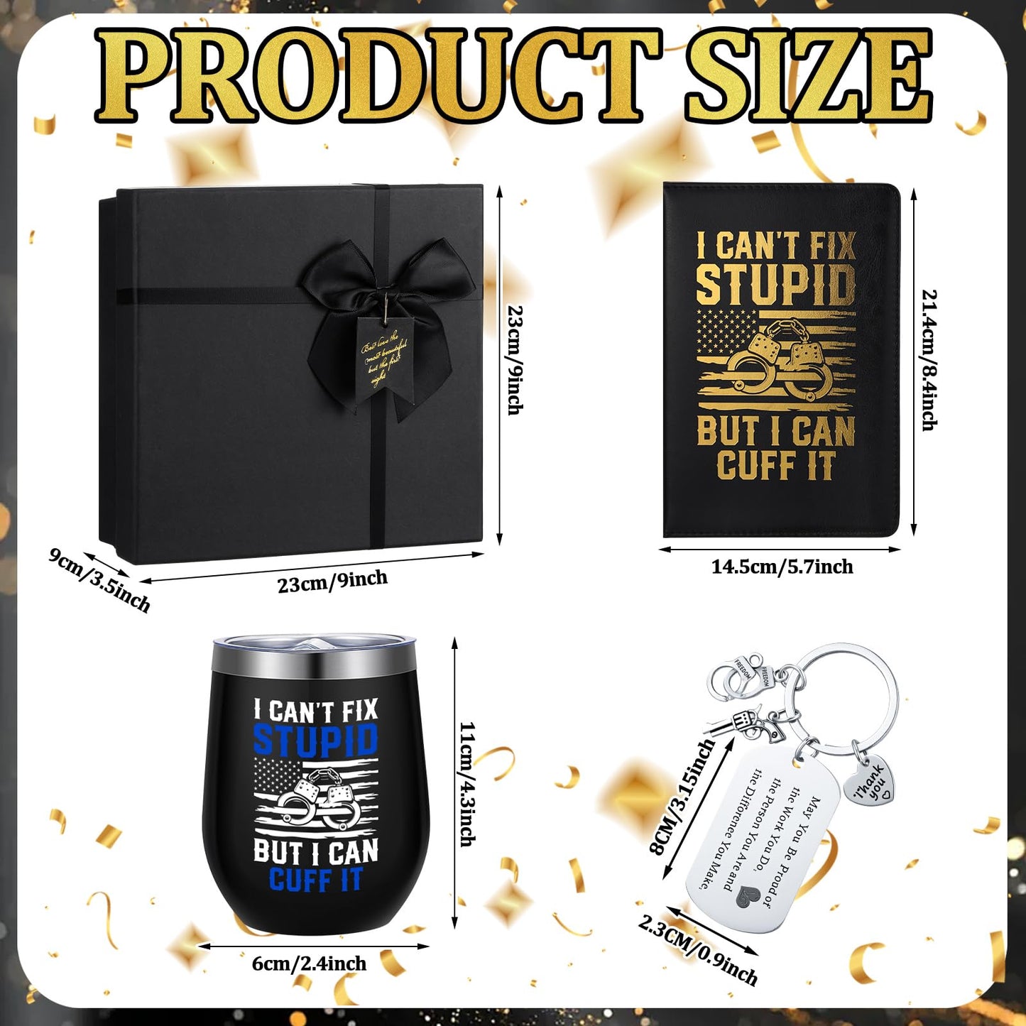 Reallnaive 6 Pcs Police Officer Gifts for Men Law Enforcement Gifts 12 oz Stainless Steel Cup Socks Keychain Pen Notebook Box for Correctional Officer Cop First Responder Policeman Gear Accessories