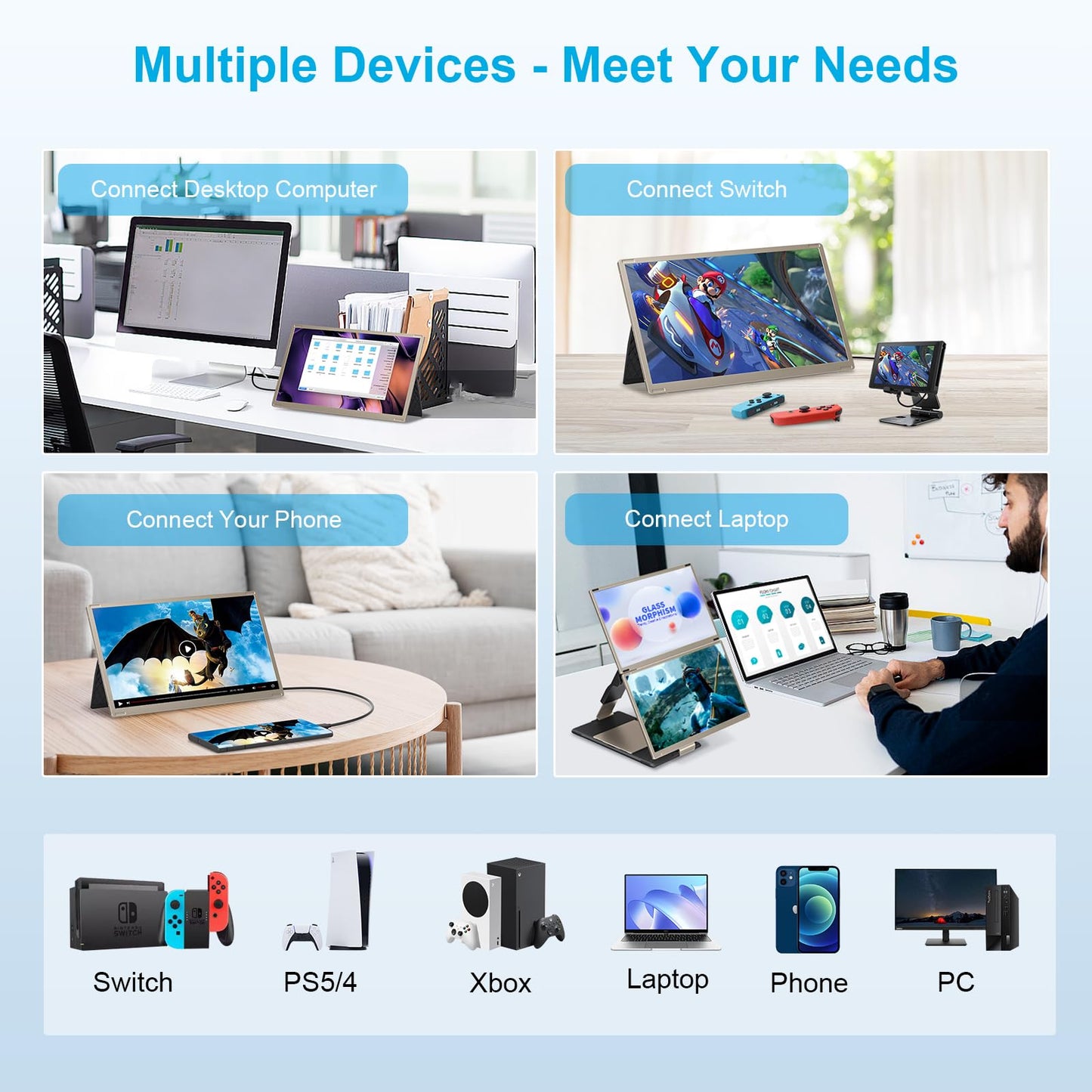 2025 New Upgraded Laptop Screen Extender Portable Monitor, 1080P FHD IPS Screen, Monitor Extender for Laptop, Fit for 13-17" Laptops, Plug & Play Compatiable with Windows/Mac/Android/Switch (14 inch)