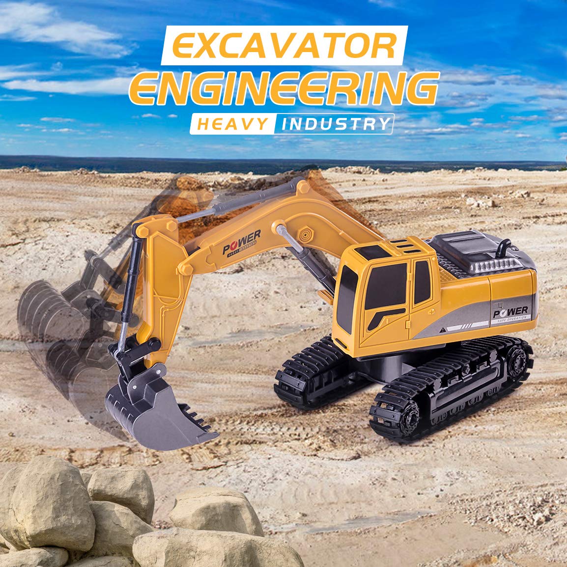 Thedttoy Remote Control Digger RC Excavator 2.4GHz Remote Control Excavator Diggers Construction Toys for Kids,6 Channel RC Diggers Tractor Toy w/Light, Birthday Xmas Gift for 3 4 5 6+ Year Old Boys