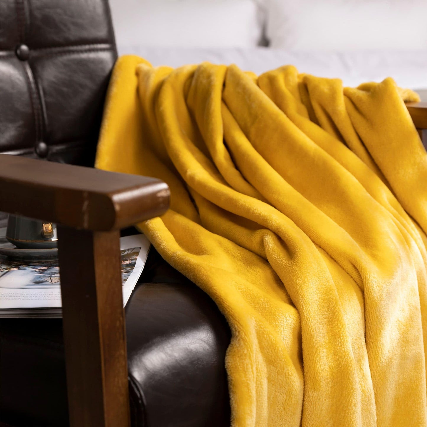 NANPIPER Fleece Blankets, Super Soft Fuzzy Throw for Couch, Luxury Cozy Lightweight Microfiber,Throw Size, 50"x60" Ginger Yellow