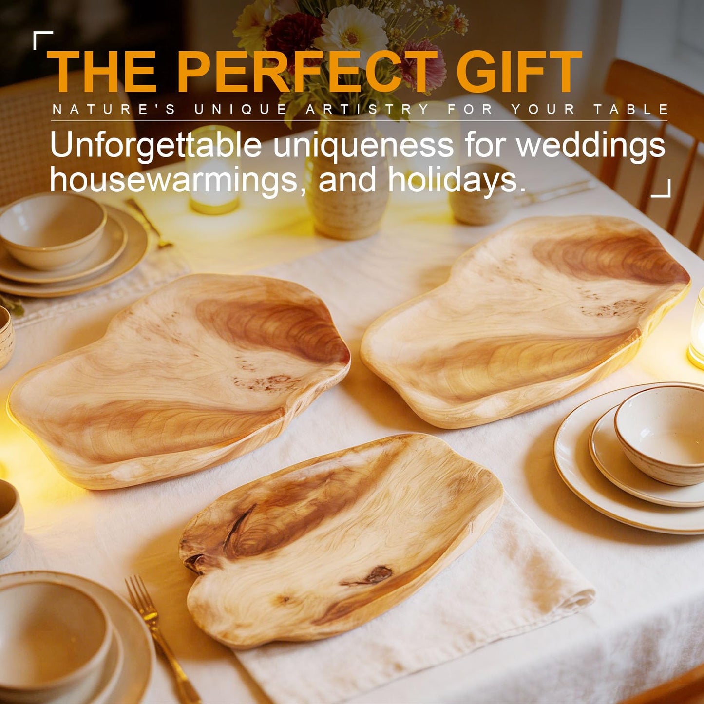 BTEOBFY Natural Wood Fruit Bowl 11-13 inch, Unique Handmade Wood Serving Platter, Wood Fruit Snack Dish for Sandwich Bread Serving, Appetizer Display, Vintage Ring Dish, Hand Carved Artworks