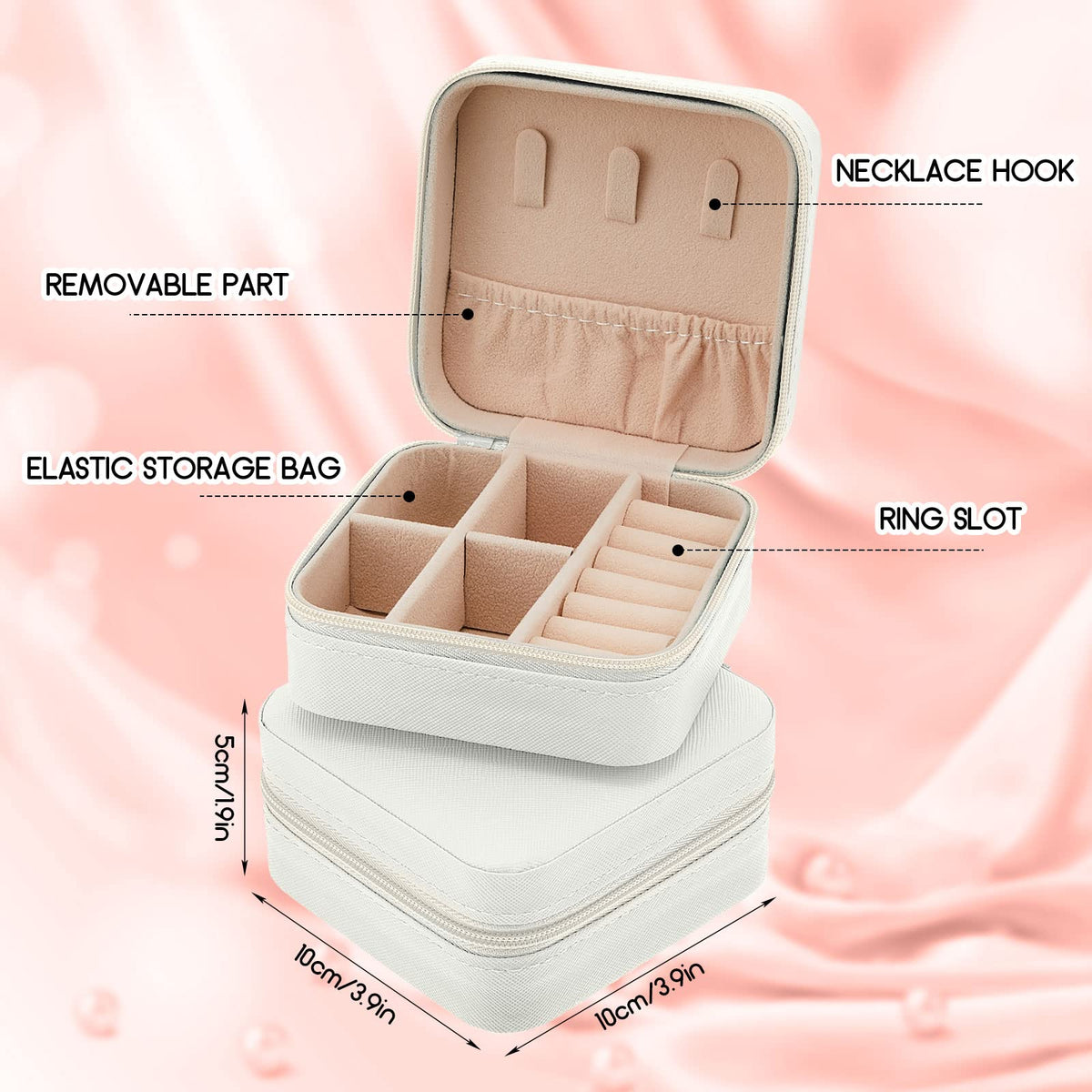 Taiyin 12 Pcs Travel Jewelry Case, Valentines Day Gifts for Her- Small Jewelry Organizer Box Bridesmaid Gifts for Women Girls (White)