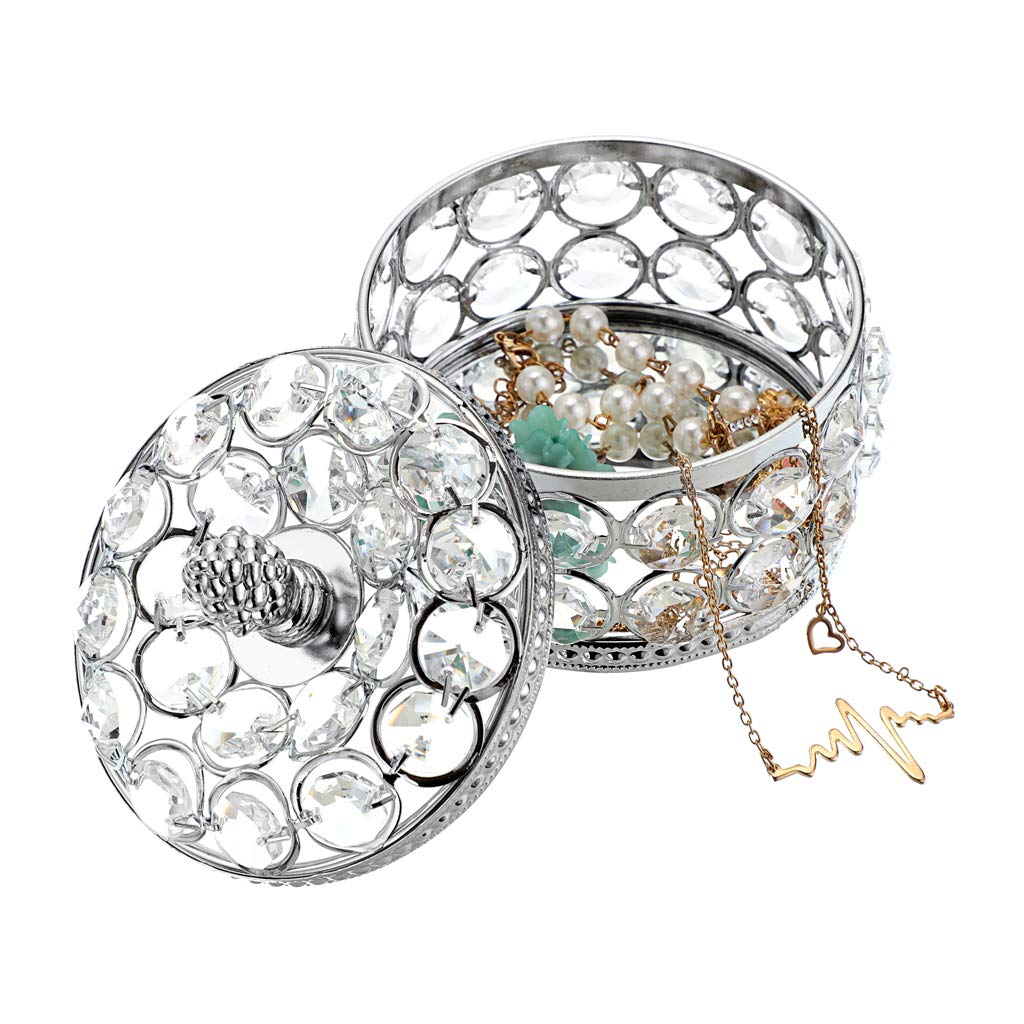 Hipiwe Crystal Mirrored Jewelry Box Jewelry Trinket Organizer Box Home Decor Ring Earrings Necklace Storage Holder Keepsake Box