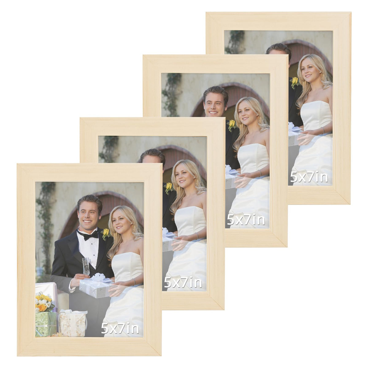 DOBVDLA 5x7 Picture Frame Set of 4, High Definition Glass for 5 x 7 Natural Solid Wooden Frames, Wall and Tabletop Display Thin Border Photo Frame Vertical or Horizontal Wall Hanging for Home Décor