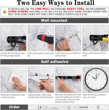 5 Holders+4 Hooks Black Broom Holder Wall Mounted with Nails Installation, Heavy Duty Stainless Steel Mop Holder, Brush Mop and Broom Storage Self Adhesive