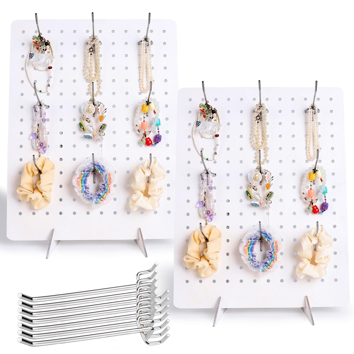 2 Pcs Wooden Pegboard Display Stand with 20 Pcs Metal Hooks for Craft Shows 17" X 13" Jewelry and Key Ring Retail Display Racks Retail Rack Pegboard Display Board for Selling Peg Board Rack Organizer