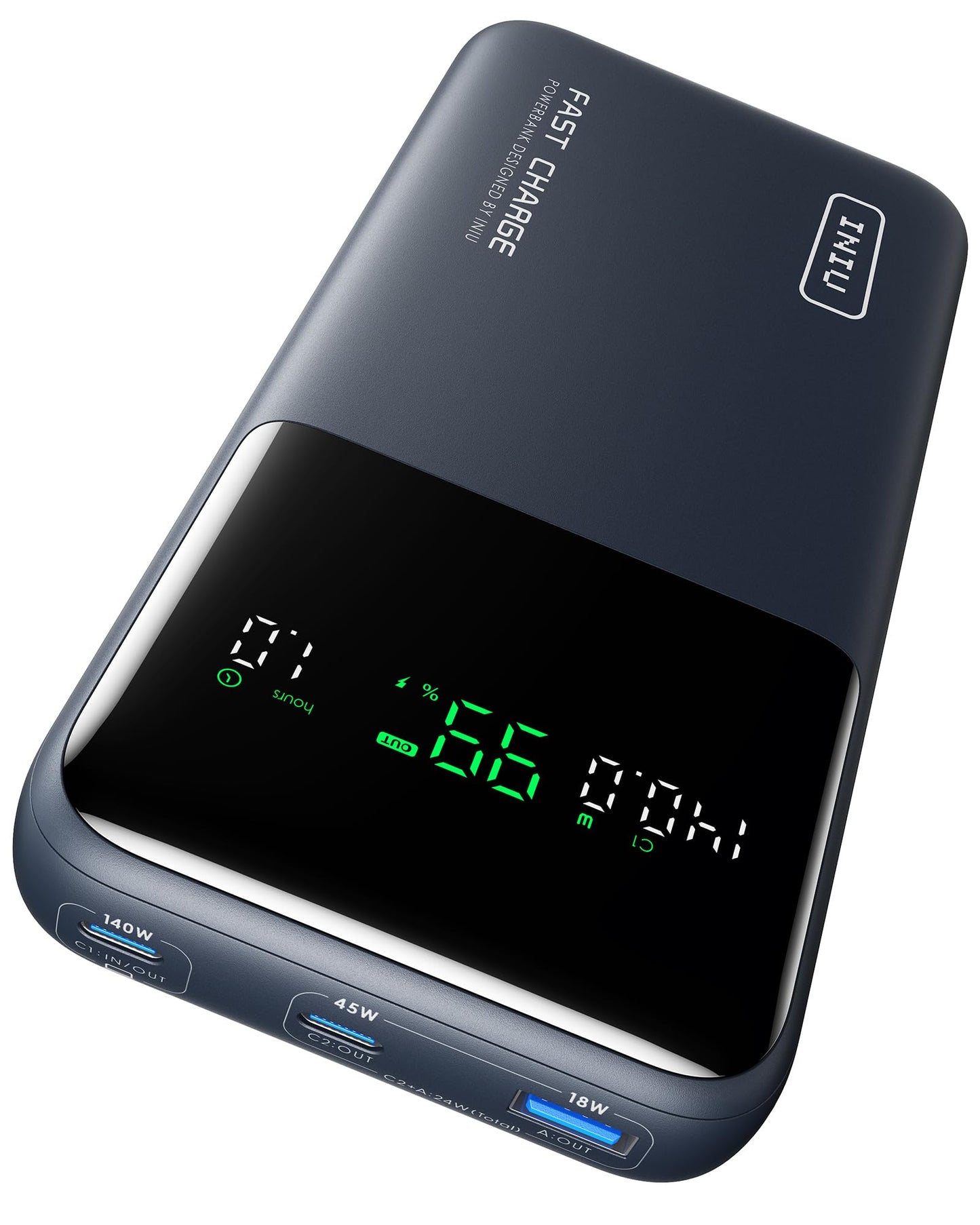 INIU 140W Power Bank, 27000mAh High Capacity Laptop Portable Charger, USB C in&Out Tablet Powerbank, Digital Display Phone Charger, Travel Charger Compatible with iPhone 17 16, iPad, MacBook, Laptop