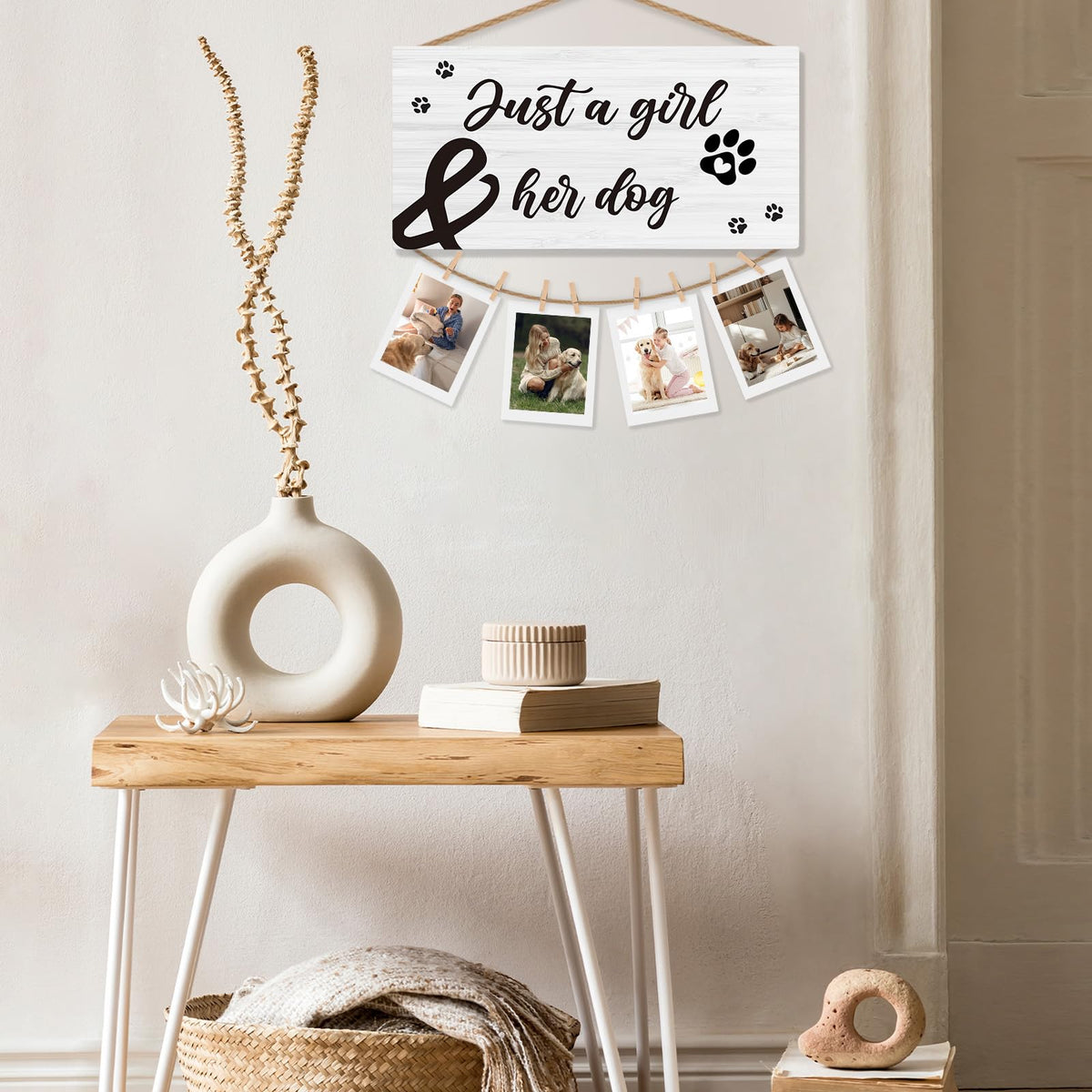 shiviody Dog Picture Frame Photo Holder for Wall, Dog Mom Lovers Owner Gifts for Women, Gifts for Pet Lovers, Just a Girl and Her Dogs Photo Hanging Display Picture Board for Wall Decor