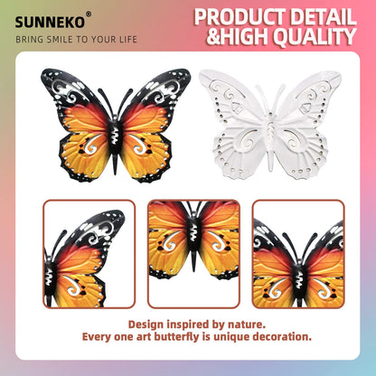 SUNNEKO 3 PCS Large Metal Butterfly Garden Ornaments Outdoor, Metal Wall Art Big Butterfly Decorations for Outside Garden Shed Fences Yard Decorations Wall Hanging