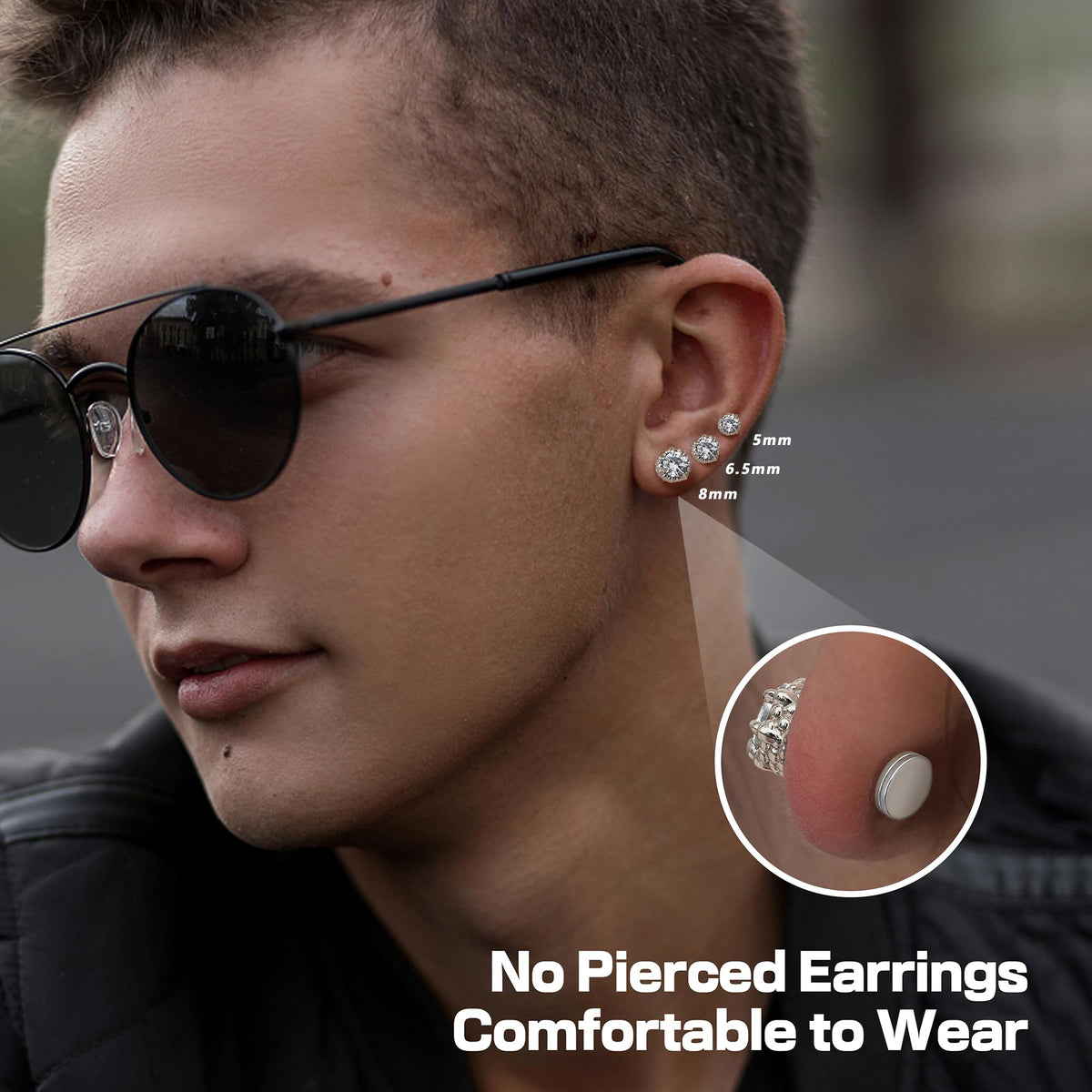 GEMQUEEN Magnetic Earrings for Men Women - 5A Shiny CZ Dragon Claw Punk Hypoallergenic Stainless Steel Non Piercing Clip on Fake Earrings Studs Silver 5MM Not Easy to Fall