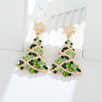 ENSKEFEN Christmas Tree Earrings for Women Snow Green Crystal Xmas Tree Earrings Dazzling Christmas Dangle Earring