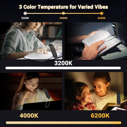 SFV Digital Book Lights for Reading at Night, USB Rechargeable Reading Lights for Books in Bed Clip-on, 3 Colors & 5 Brightness Dimmable, Compact & 80H Long Lasting for Book Lovers, Kids, Black
