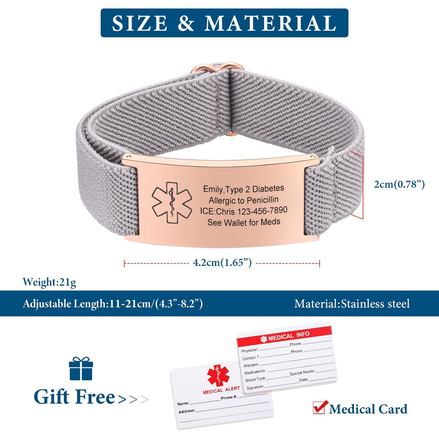 VNOX Blood Thinner Medical Alert Bracelets for Women Men Patients Stainless Steel Emergency Bracelet