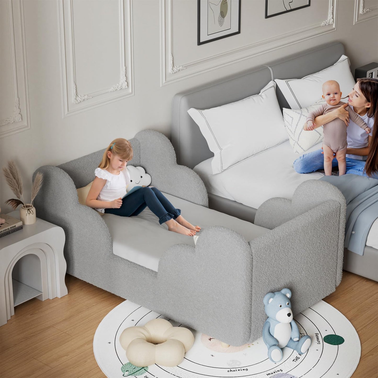 NAIZEA Toddler Bed - Toddler Floor Bed, Kid Bed Frame, Standard Crib Size Kids Beds Up to 3 Years Girls and Boys, Montessori Floor Beds(No Mattress)