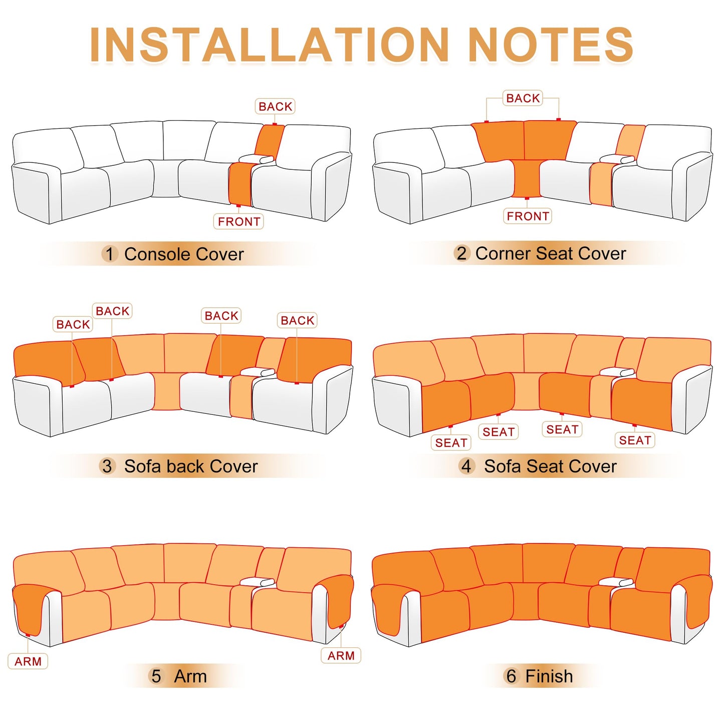 HDCAXKJ Reclining Sectional Couch Covers Velvet L Shaped Sectional Sofa Cover Washable Stretch Soft Corner Recliner Slipcover with Non-Slip Elastic Bottom (5 Seat and 2 Middle Console, Light Brown)