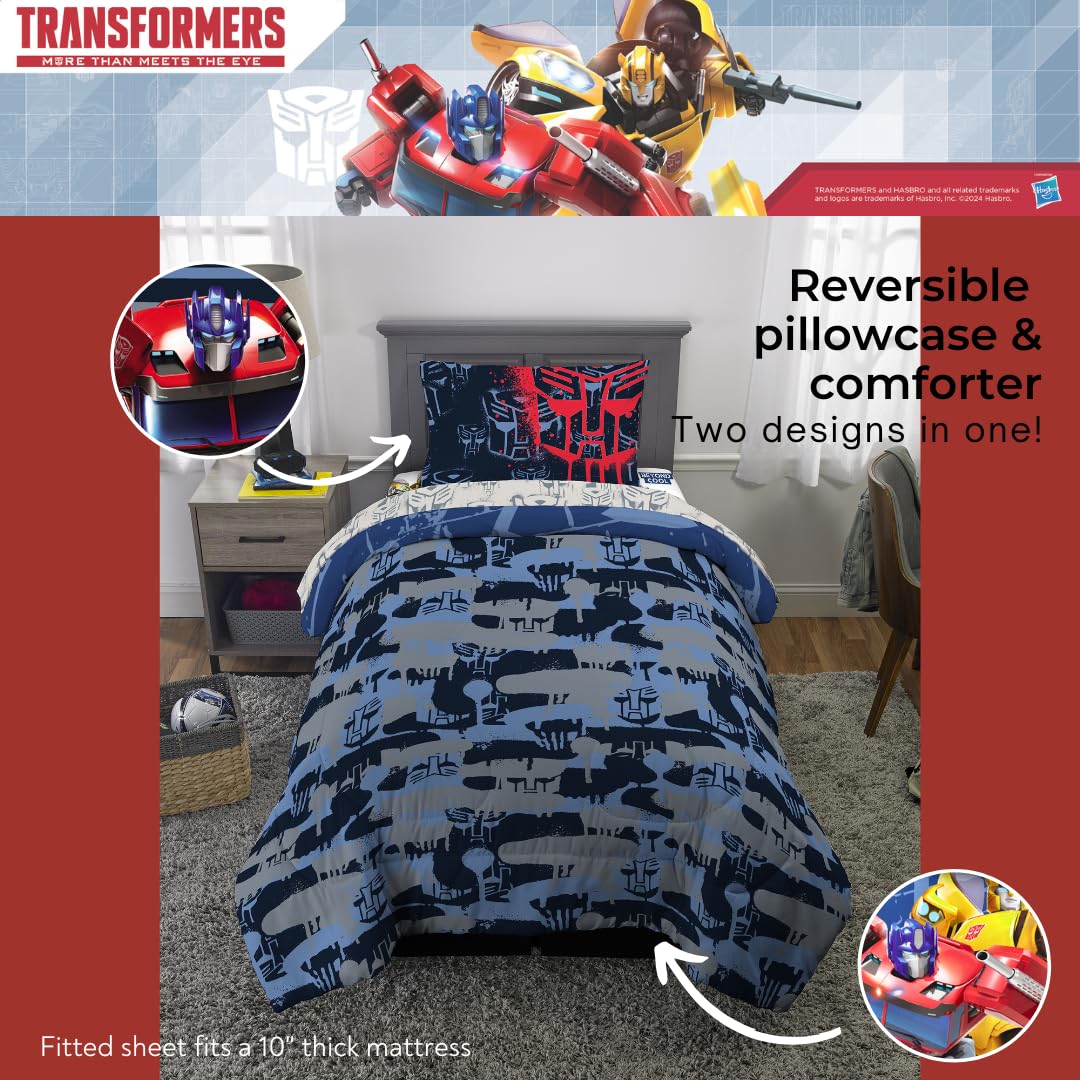Transformers Optimus Prime Super Soft Comforter and Sheet Set with Sham, 4 Piece Twin Size, (Official Licensed Product) by Franco Collectibles