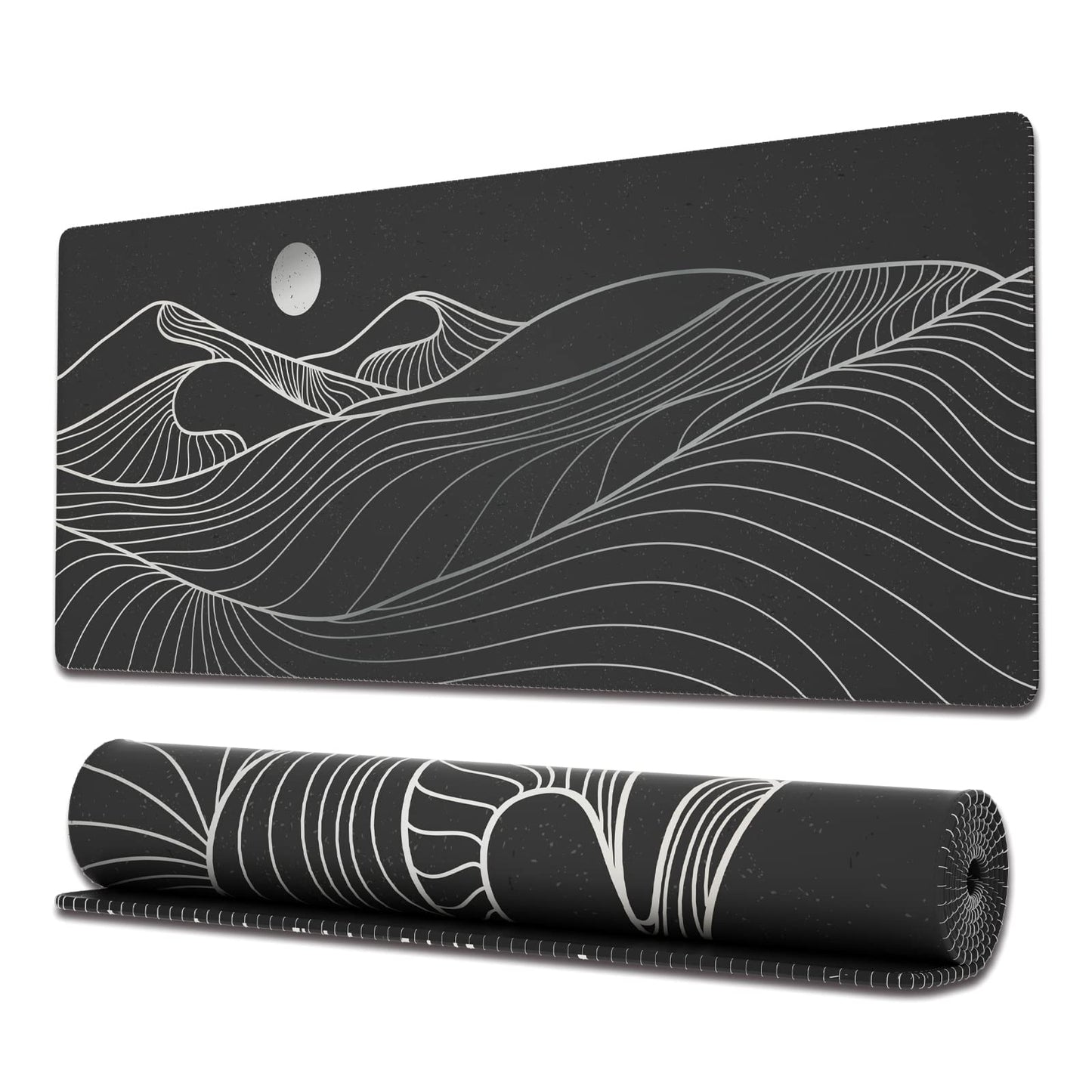 Ovenbird Large Gaming Mouse Pad with Stitched Edges, Minimalist Mountains Desk Mat, Extended XL Mousepad with Anti-Slip Base, Cute Desk Pad for Keyboard and Mouse, 31.5 x 11.8 in, Black and White