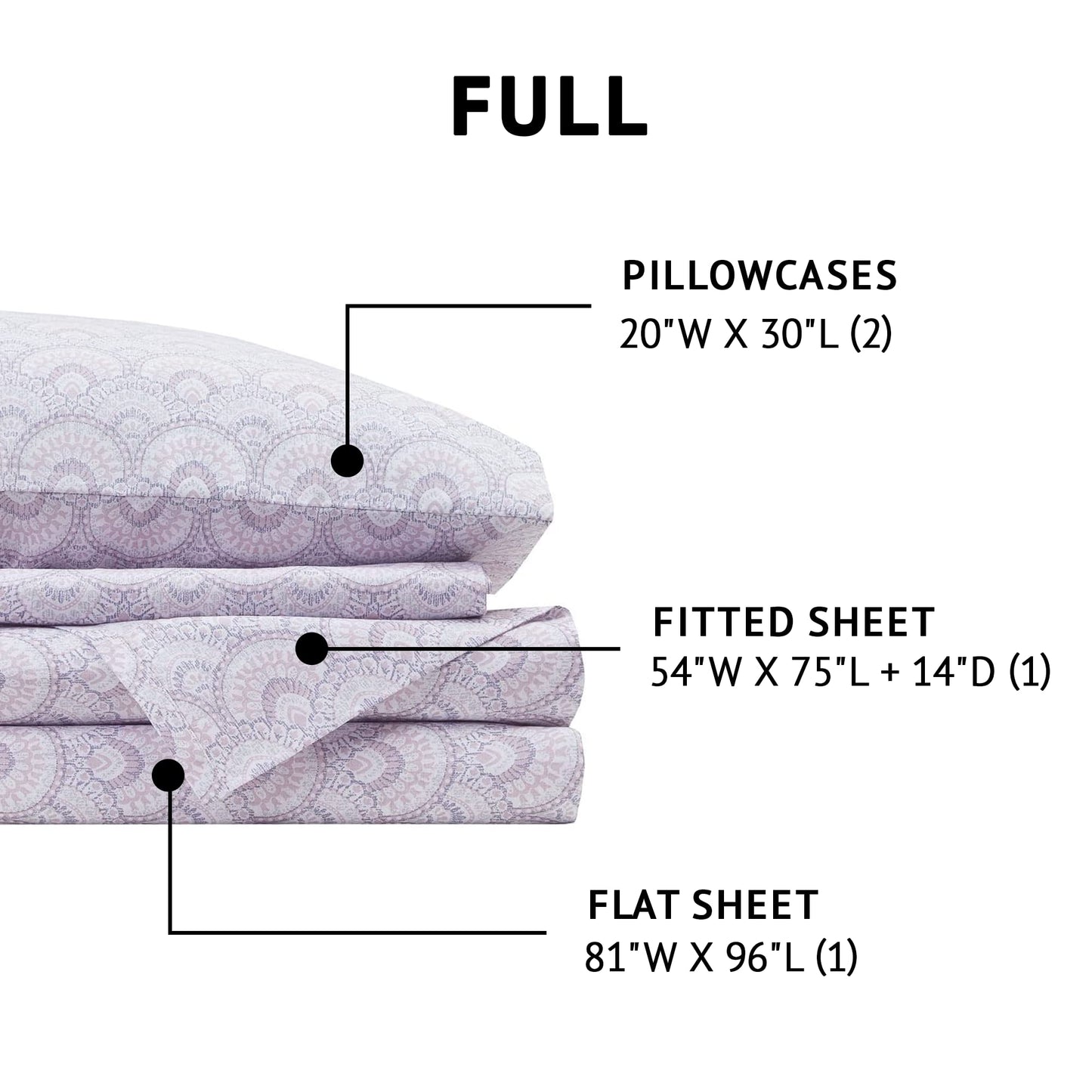 Comfort Spaces 100% Cotton Sheet Set Breathable, Lightweight, Soft with 14" Elastic Pocket Fits up to 16" Mattress, All Season Cozy Bedding, Matching Pillow Case, Full Tabitha Purple 4 Piece