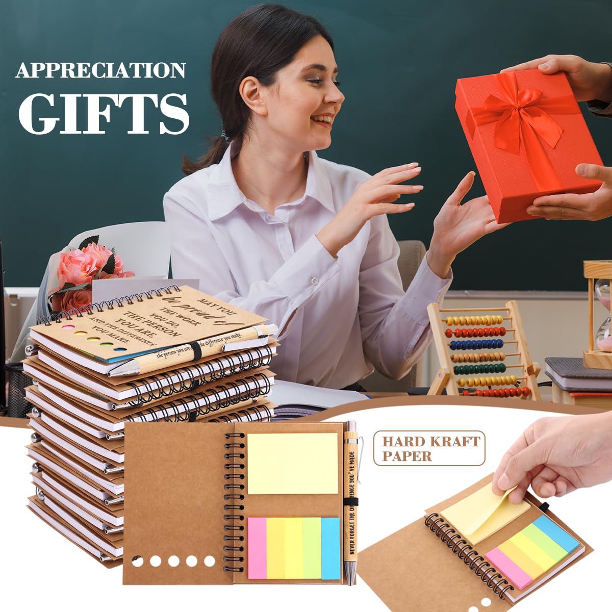 30 Sets Employee Appreciation Gifts Bulk Team College Graduate Thank You Gifts Inspirational Spiral Notebook with Sticky Note Motivational Bamboo Ballpoint Pens for Nurse Teacher Employees Coworker