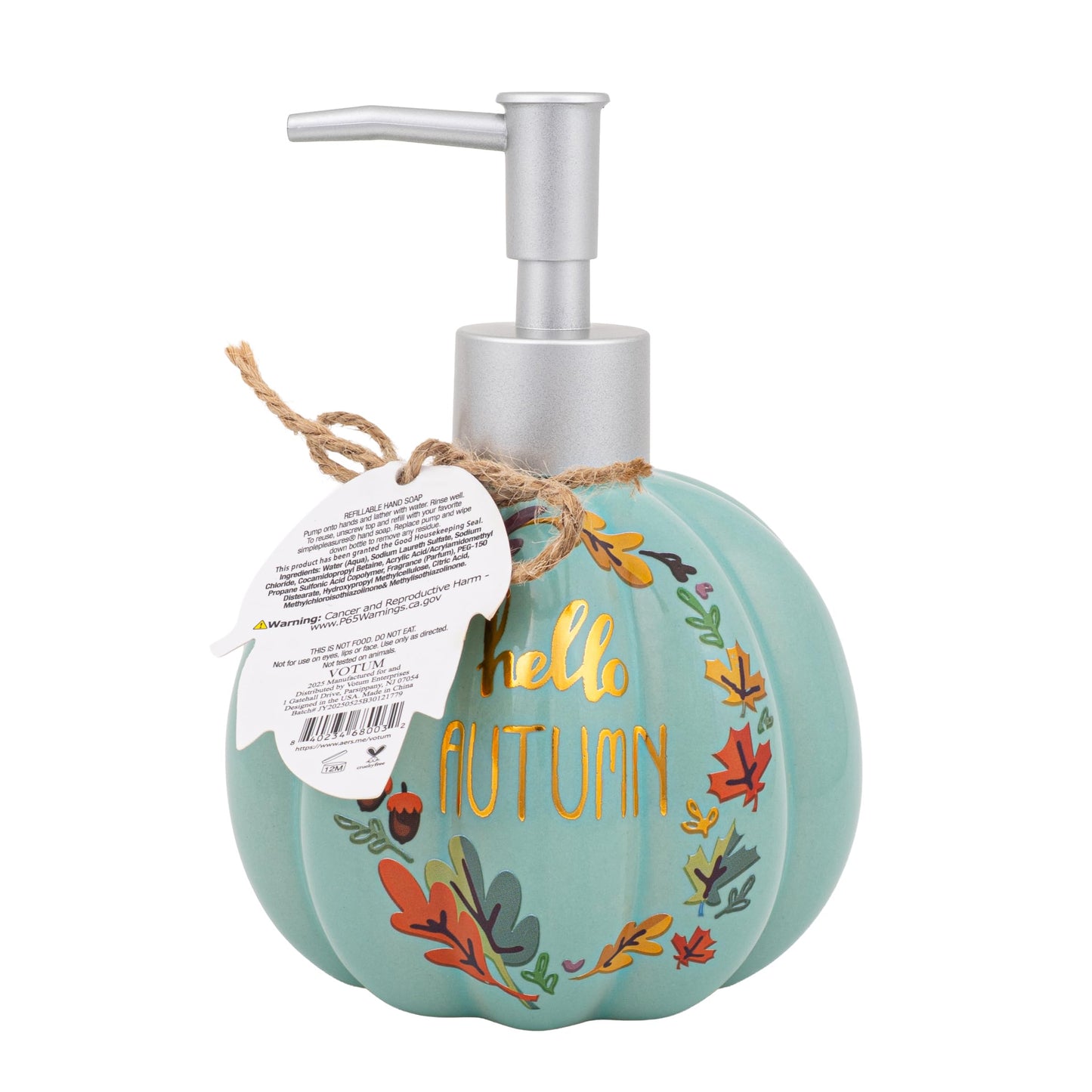 Simple Pleasures Autumn Teal Pumpkin Hand Soap Dispenser with Scented Liquid Soap - Decorative Hand Pump Refillable Soap Dispenser for Kitchen and Bathroom Sinks