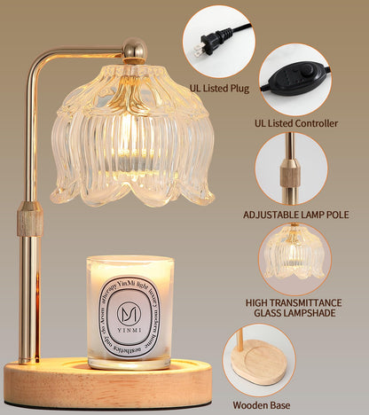 Gold Candle Warmer Lamp for Flower-Shaped Glass,Wax Melt Warmer for Jar Candles,Candle Warmer Lamp with Timer Dimmable, Birthday Mother's Day Valentines Gifts for Women Mom Sister Wife Bedroom